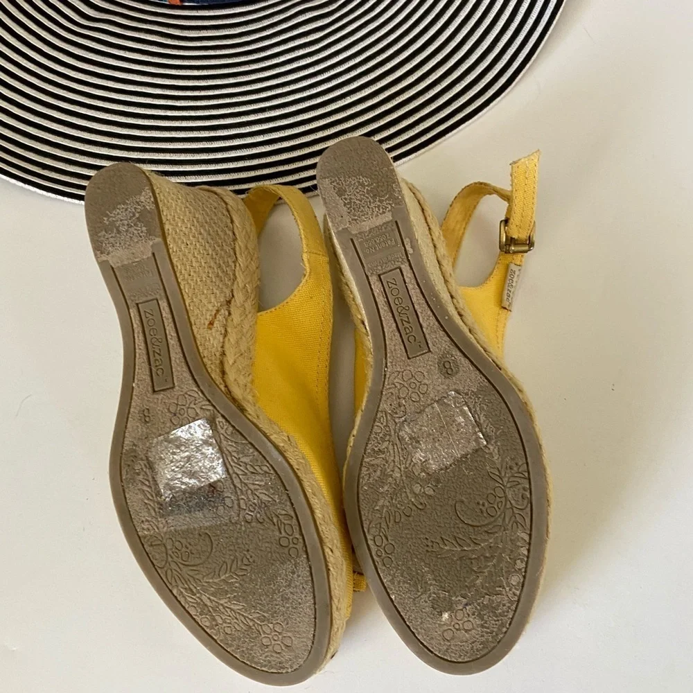 Zoe & Zac yellow canvas and jute wedges, Sz. 8